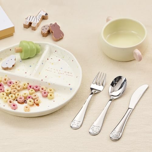 KINGSTONE 3 Pcs Kids Fork, Spoon & Knife Set, Stainless Steel, Cat & Dog - color: Cat & Dog, size: 3-Piece (Large)