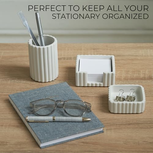 Modern Aesthetic Desk Accessories Set of 3 - Stylish Concrete Organizers - color: Gray