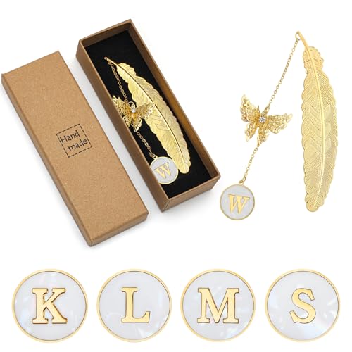 Personalized Initial Metal Butterfly Feather Bookmark for Women Girls Readers Book Lover Birthday Gifts for Women Her Teacher Girlfriend Wife Mom Sister Friend Daughter (Letter C) - style: Letter C