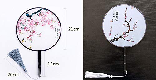 Seres Classic Round Fan,Wood Fan Rib&Semi-Transparent Silk Cloth,10+ Optional Patterns,Diameter 8.3in,团扇 (10.Princess) - color: 10.princess