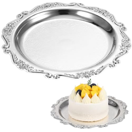 Silver Serving Tray Decorative Platter, 7.86 Inch Iron Dessert Plate, Food Cupcake Vanity Jewelry Display Wedding Party