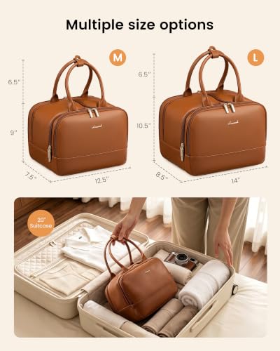 LOVEVOOK Large Makeup Bag for women, Leather Travel Toiletry Bag - color: Brown