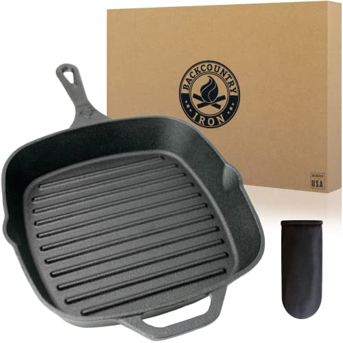 10.5 Inch Square Grill Pan Medium Pre-Seasoned Cast Iron - size: 10"