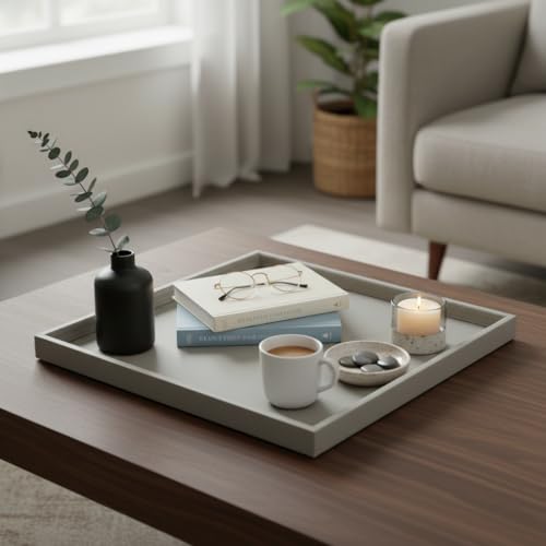 30 * 30 Inch Rectangular Ottoman Tray | Textured PU Leather, Waterproof & Heat-Resistant Storage for Coffee/Dining Tables, Sofa, Bed, Entertainment & Party (Tranquil Beige, 30 * 30in) - color: Tranquil Beige, size: 30" x 30" x 1.5"