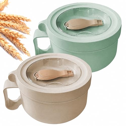 2Pack Microwave Soup Mugs with Lids,28.7oz Microwave Ramen Bowl with Lid,Improved Easy-Grip Design for On-the-Go - Holds Soup, Rice, Cereal & More - BPA-Free(Green+Beige) - color: Green+Beige 2-Pack