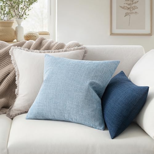 MIULEE Pack of 2 Linen Textured Pillow Covers, 18x18 Inch Light Blue - color: Light Blue, size: 18" x 18" (Pack of 2)