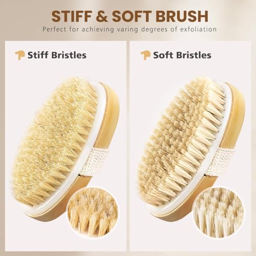 POPCHOSE Dry Brushing Body Brush, Natural Bristle Exfoliating Brush - size: 2 Count (PP+Boar Bristles)