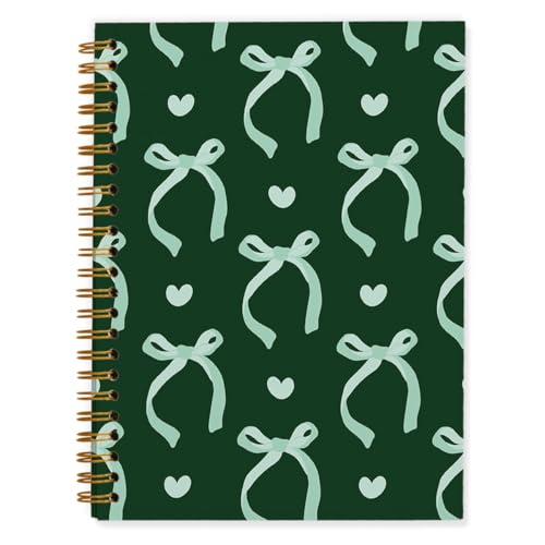 QUICQOD Dark Green Coquette Bow Spiral Notebook for Women 5.5x8.3 Inch - color: deepgreen