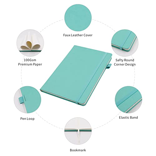 Lined Journal Notebooks with Pen Loop, Hardcover Notebook Journal for Work, 100Gsm Premium Thick Paper with Inner Pocket, Medium 5.7"x8.4", （Cyan, Ruled） - color: Cyan, size: 1 Pack