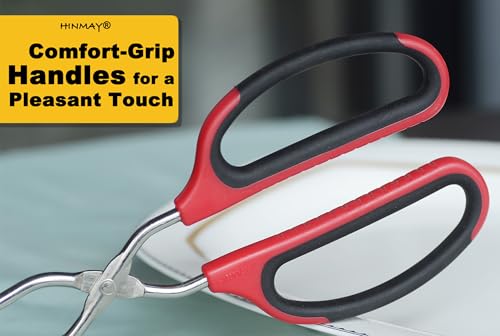HINMAY 12" 16" Extra Long Stainless Steel Kitchen Scissor Tongs Set (Red) - color: Red, size: 12" 16"