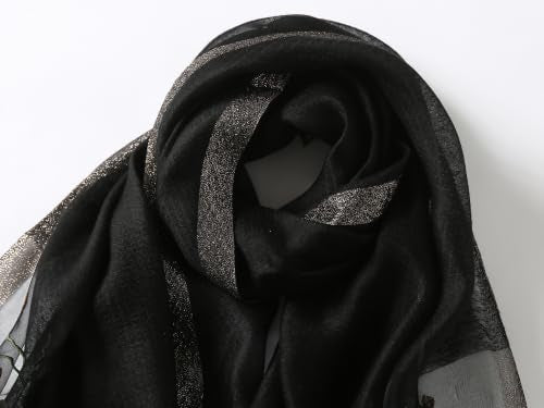 Jeelow Long Silk Blend Embroidered Floral Shawl Scarf Wrap for Women - color: Night