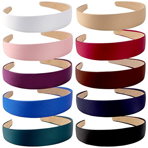 Wecoe Headbands for Women Girls, 10 Pcs 1 Inch Wide Satin Headbands - color: Multi-color A