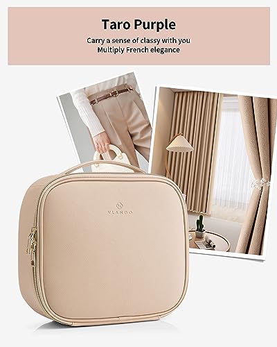 VLANDO Travel Makeup Bag for Women PU Leather Cosmetic Organizer - color: Large-Milk tea