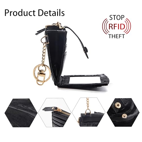 Keychain Wallet Wristlet Small Credit Card Holder Bracelet Key Chain Purse Bangle Tassel Beads Key Rings for Women - color: 04-rfid Black Velvet