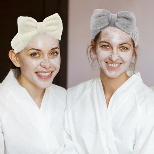 AOPRIE SPA Headbands for Washing Face Makeup Headbands with Bow Hair Band Women Facial Head Band Laurel Wrist Towel Wraps For Shower Face Mask Gray Black White Beige, 12 Pack - color: Gray Black White Beige