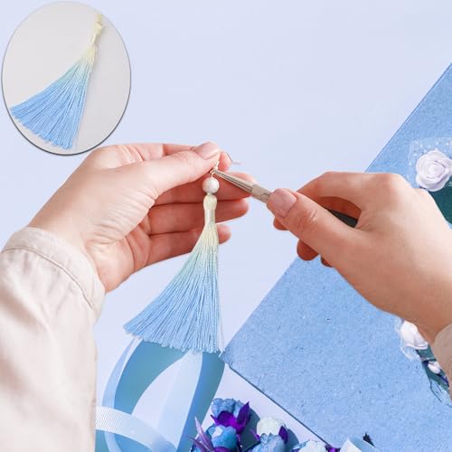 50Pcs 5 Inch Bulk Bookmark Tassel Kit for Graduation, Keychain(Beige Blue) - color: Beige&blue