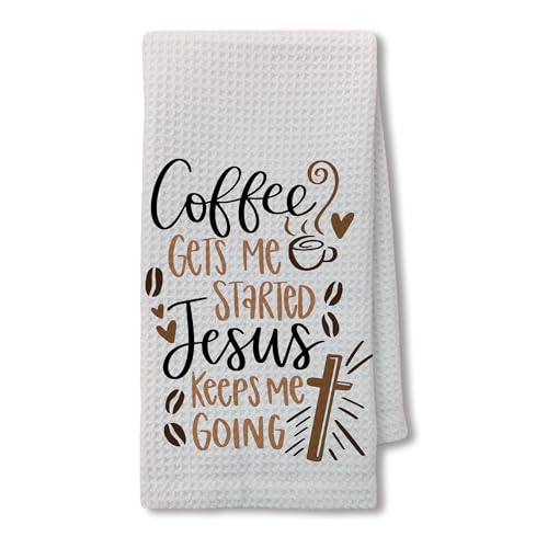Christian Coffee and Jesus Kitchen Towels 16x24 Inch, Faith Based Gifts, Coffee Lover Gifts Hand Tea Towels for Kitchen Cafe Bar Station Decor - color: Coffee White