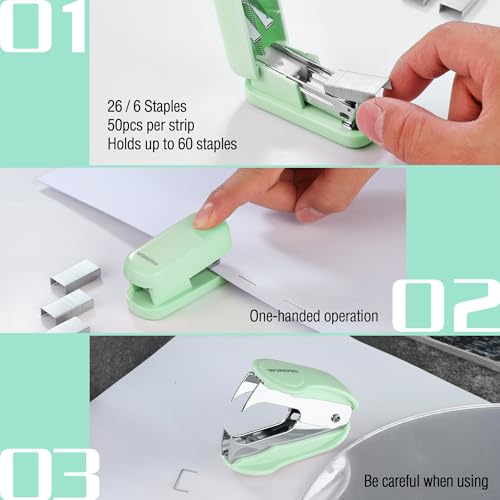 WORKPRO Small Stapler with Staples, Mini Green Stapler Set for Desk - color: Green
