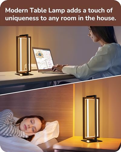 EDISHINE Modern LED Table Lamp, Minimalist Bedside Lamp, Walnut Wood Grain - color: Wood Grain Walnut Color