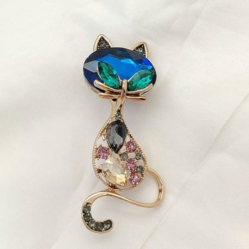 Elegant Silver Cat Brooches & Pins for Women - Fashionable Korean Style Electroplated Diamond-Set Accessories, Cute Lapel Pin for Coats & Bags