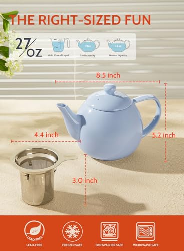 Sweese Teapot, Porcelain Tea Pot with Stainless Steel Infuser, Blooming & Loose Leaf Teapot - 27ounce, Lilac - color: Lilac, size: 27oz (with infuser)