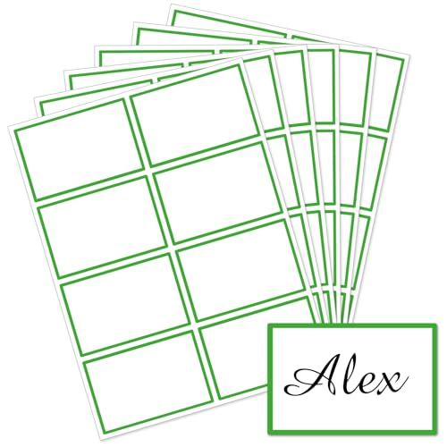 Starboling Name Tag Stickers, 200 Pcs 3"x2" Green Plain Stickers With Colorful Border, For Office, School & Home - color: Green Rectangle