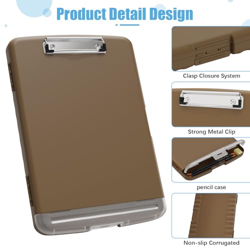 Hongri Clipboard with Storage with Pencil Case, 8.5 x 11 Storage Clip Board - color: Brown