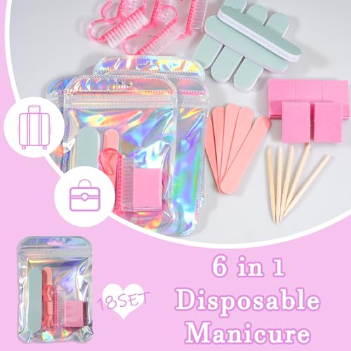 18 Set Disposable Manicure Kit Set, Press On Nail Tool Kit (Pink) - color: Pink