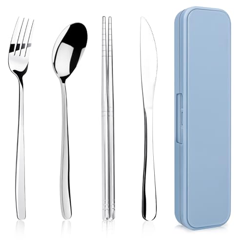 5 Pcs Travel Utensils Set, 304 Stainless Steel Lunch Box (Silver)