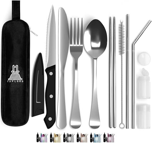 Travel Utensils With Case, 10 Pcs portable silverware set (Silver) - color: Silver, size: 10 Pieces