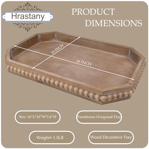Hrastany Wood Rustic Serving Tray with Beads, Farmhouse Brown Decorative Tray for Table Centerpiece, Christmas Wedding Halloween Home Decor - color: Brown-c8, size: 15.7" x 10.2" x 1.6"