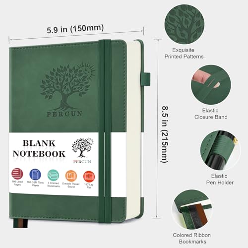 Blank Journal Notebook 5.9"×8.5", Leather Sketchbook,160 Pages Sketch book - color: Green, size: Blank Page