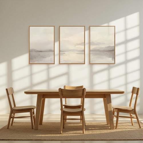 LHIUEM Large Abstract Neutral Beige Pastel Framed Canvas Wall Art,Modern Watercolor Lakes Wall Decor,Nature Mountain Minimalist Artwork for Living Room,Bedroom,Dining Room,Office-16 x24 x3 - color: Abstract Neutral Beige Pastel Wall Art, size: 24"L x 16"W