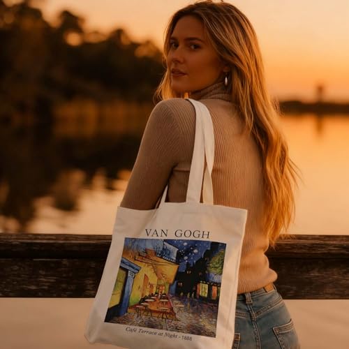 Art Canvas Tote Bag,Art Lovers Gifts,Aesthetic Tote Bag for Women. - color: White - Van Gogh 03