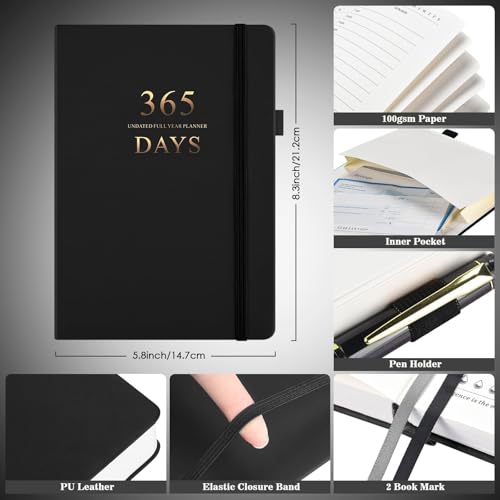 Undated Daily Planner with To Do List, 365 Days Planner for ADHD(A5, Black) - color: Black