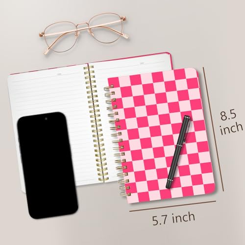 Cute Spiral Notebook Journal A5 6x9 Note Book with Pocket, Plaid - color: Pink Plaid