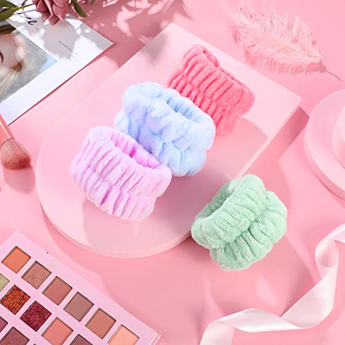 Chuangdi 4 Pairs Wrist Bands for Washing Face Microfiber,Pastel Colors - color: Pastel Colors