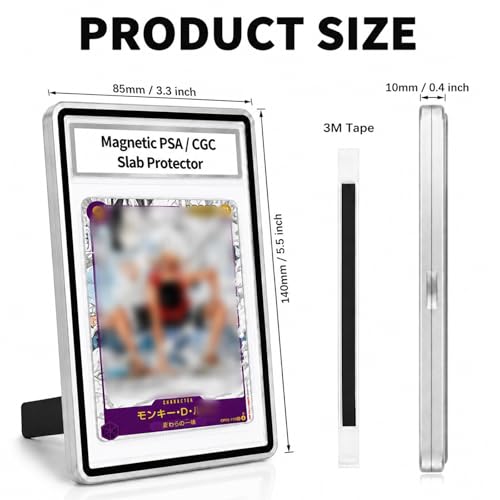Magnetic PSA/CGC Slab Protector with Foldable Kickstand - UV Protection Tempered Glass & Aluminum Metal Bumper for 35PT PSA CGC CSG AGS, 9-Point Secure Lock Display Guard & Clear View (Silver) - color: Silver, size: PSA Card Case