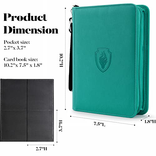 Fabmaker 4 Pocket Zip Card Binder, PU Trading Card Binder for 320 Cards - color: Turquoise, size: 4 Pocket - 10.2" x 7.5"