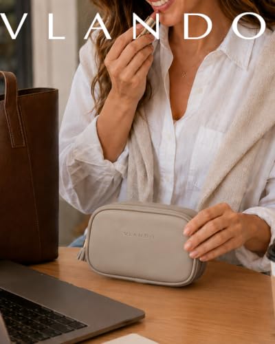 VLANDO Travel Makeup Pouch,PU Leather Pouch with Interior Pockets,Toffee - color: Small-Toffee