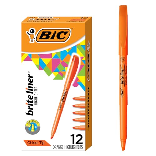 BIC Brite Liner Highlighters, Chisel Tip, 12-Count Pack of Orange Highlighters, Ideal Highlighter Set for Organizing and Coloring - color: Orange, size: 12 Count (Pack of 1)