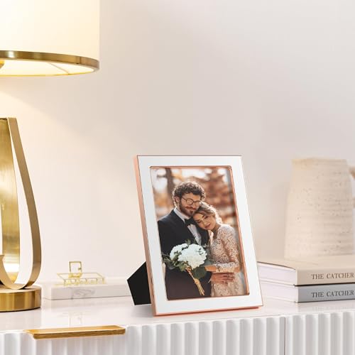 eletecpro 4x6 Enamel Picture Frame with Real Glass Cover, White, 2-Pack - color: White & Rose Gold, size: 4x6