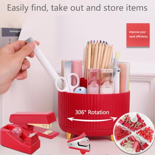 Office Supplies,School Supplies,Red Desk Accessories,Desk Organizer,Scissors,Stapler,Tape Dispenser,Binder Clips,Staples,Staple Remover,Sticky Notes,Clear Tape,Pen,Ruler,Best Gift,11pcs - color: Red, size: 11 pcs set