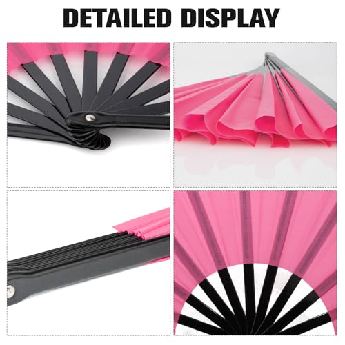 QIRMIZI 10PCS Large Folding Hand Rave Fan - Popping Fan Clacking Fans for Chinese Kung Fu, Tai Chi, Dance, Music Festivals,Carnivals, Weddings, EDM Events, Parties & Decorations,Deep Pink - color: Deep Pink