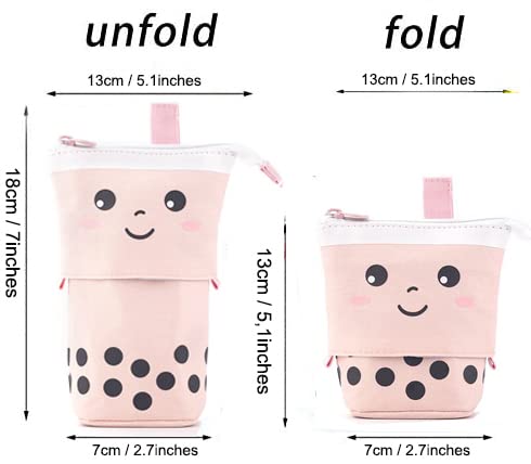 Telescopic Pencil Bag Pen Holder Pop Up Stationery Case, Stand-up Retractable Transformer Bag Standing Organizer, Great for Christmas Holiday New Year Office Bag - color: Peach