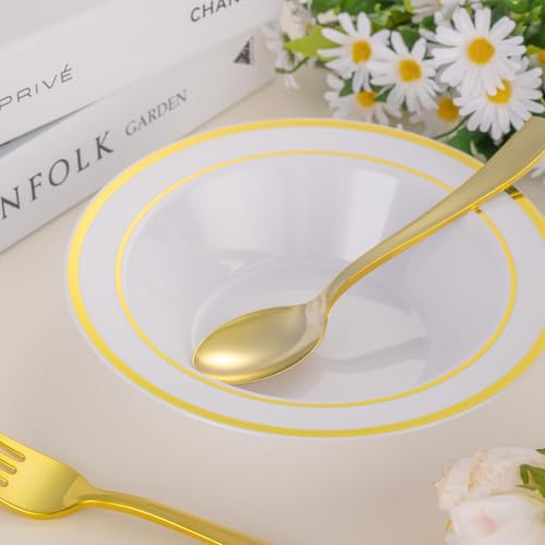 realluck 100pc Disposable Soup Bowls with Gold Rim - color: Gold, size: 100Pack
