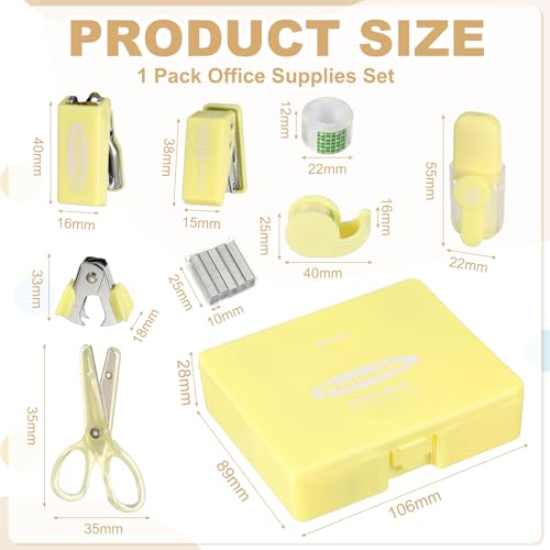 PATIKIL 1 Pack Office Supplies Set, 8pcs Desk Supplies Set Stapler Tape Dispenser Scissors Accessories Kit Mini Office Supply Kit Cute Small for Desk Women Organizer, Yellow - color: Yellow