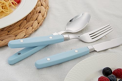 ANNOVA Silverware Set, Retro/Rivet Colorful Stainless Steel Tableware Kitchen Flatware Set Utensils, Includes Dinner Knives, Forks, Spoons, Salad Forks & Dessert Spoons (Sky Blue, 20 Pieces) - color: Light Blue