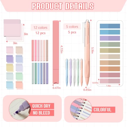 Jutom 39 Pcs Aesthetic Book Annotation Kit,Pink,Kawaii Style - color: Pink, style: Kawaii Style