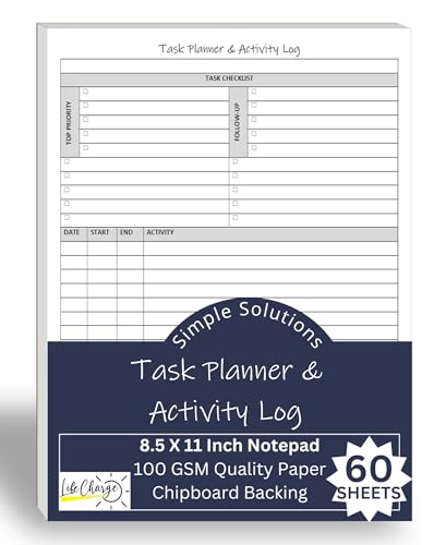 Task Planner & Activity Log Notepad for Work, Daily To Do List with Checklist, Time Tracking & Notes, 60 Pages, 8.5 x 11 Letter, Portrait – Life Charge